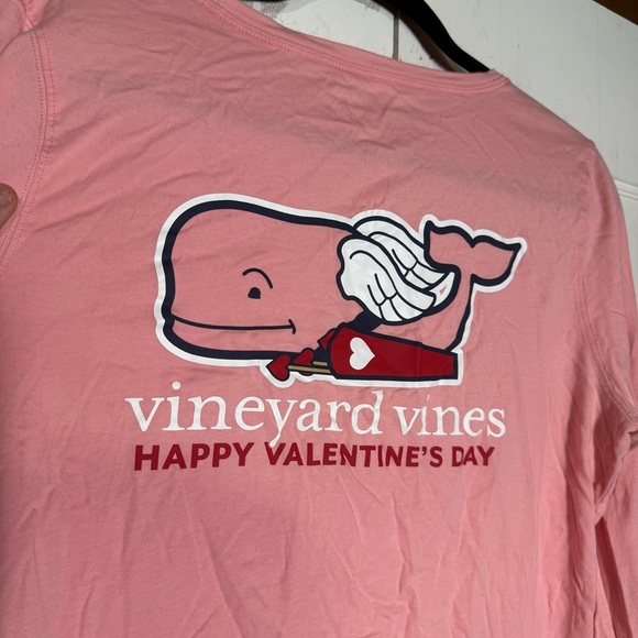 Vineyard Vines HAPPY VALENTINE'S DAY Long Sleeve Tee Pink Size Medium Whale - Picture 7 of 7